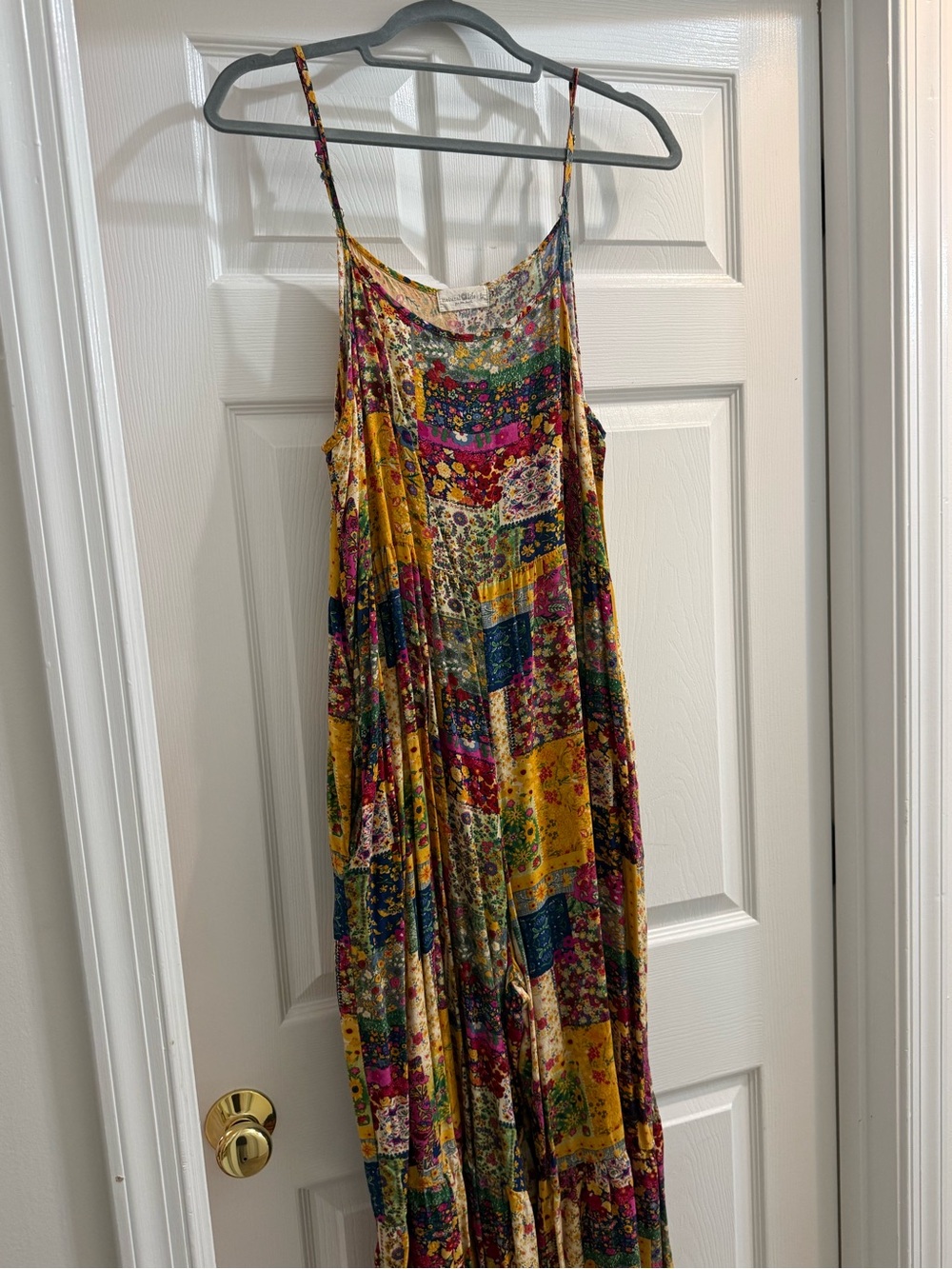 Natural Life Yellow Floral Patchwork Jumpsuit with Spaghetti Straps